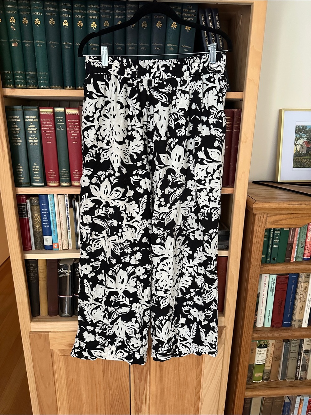 Christian Siriano Black and White Floral Wide-Leg Pants